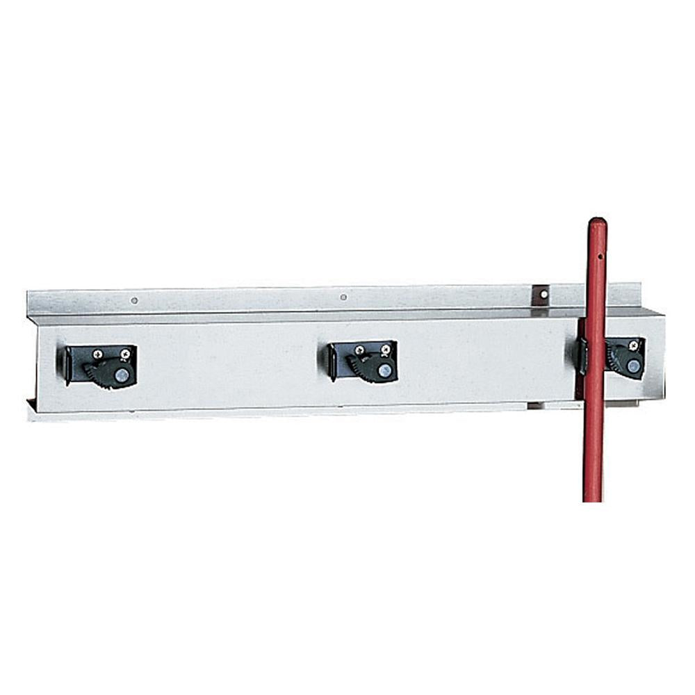 Bobrick B223x24 3-Pack Mop & Broom Holder Wall Mounted - Satin Stainless Steel for Kitchen, Garage, and Utility Room Organization