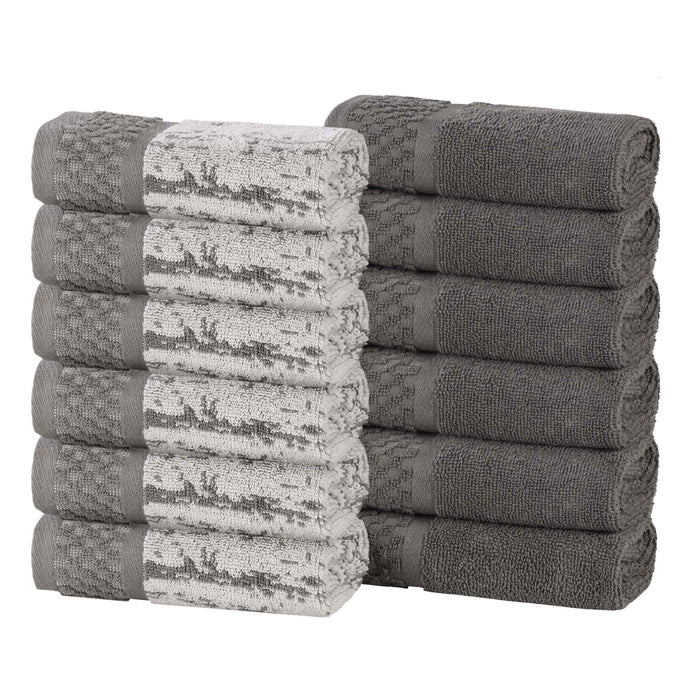Premium Cotton Plush Jacquard Face Towels - Set of 12 (Solid & Two-Toned) | Soft Bath & Hand Towels for Spa, Gym, Travel & Luxury Home Use