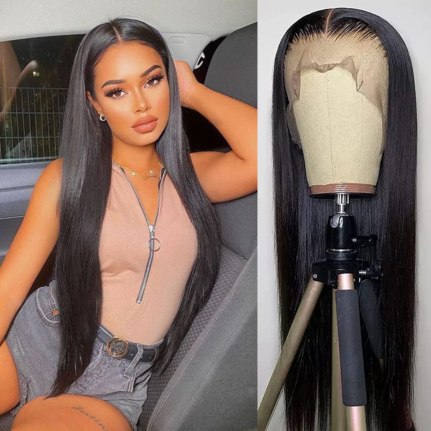13x4 HD Transparent Lace Front Wig - Brazilian Virgin Human Hair Straight Lace Wig for Black Women | Pre-Plucked Baby Hair, 150% Density, 18 Inch Natural Color | Perfect for Daily Wear, Parties & Special Occasions