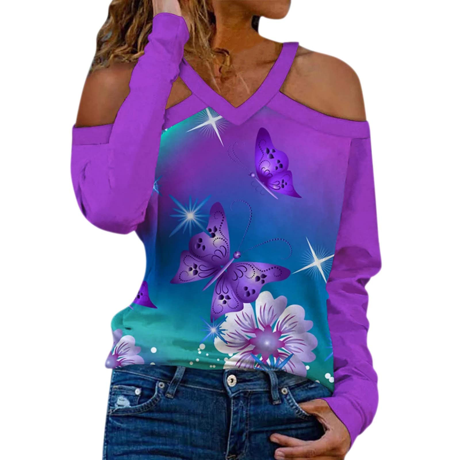 Women's Summer T-Shirts - Casual V-Neck Long Sleeve Printed Blouse for Women | Perfect for Outdoor Activities, Work & Everyday Wear