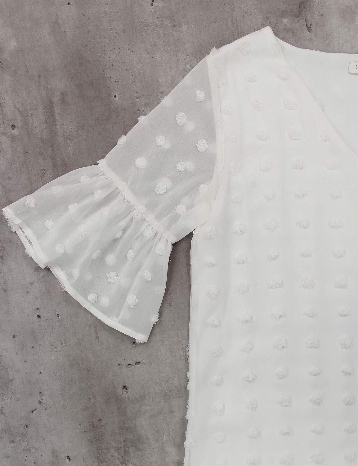 Women's White Chiffon Flowy V-Neck Ruffle Mini Dress - Short Sleeve Cute Sun Dress for Summer Outings, Beach Vacations & Casual Dates
