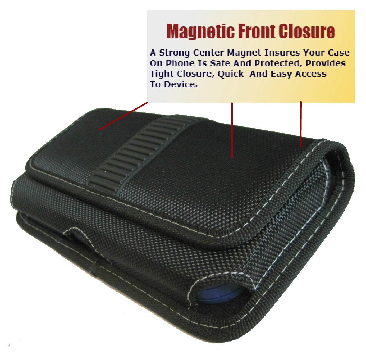 Nylon Cell Phone Holster Pouch for Galaxy S23FE/A25/A23/A14/A13/A20/A50 - Compatible with Otterbox Commuter/Defender Cases - Rugged Belt Loop Clip Holder with Magnetic Closure (Black-Horizontal) - Perfect for Work, Hiking, and Outdoor Activities