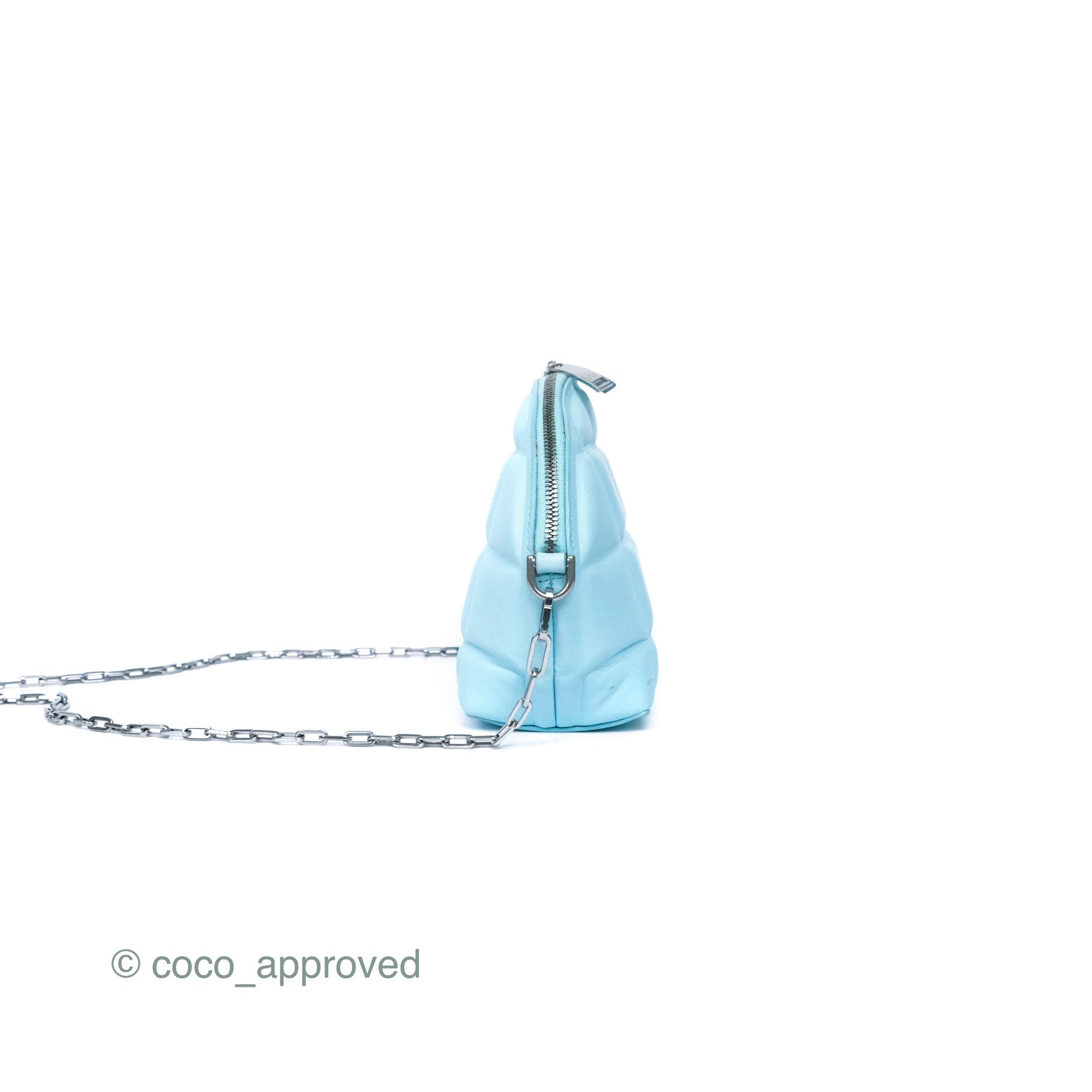 Bottega Veneta Mini Half Moon Bag in Topazio Blue Nappa Lambskin with Silver Hardware - Luxury Crossbody Purse for Women, Perfect for Date Night & Evening Events
