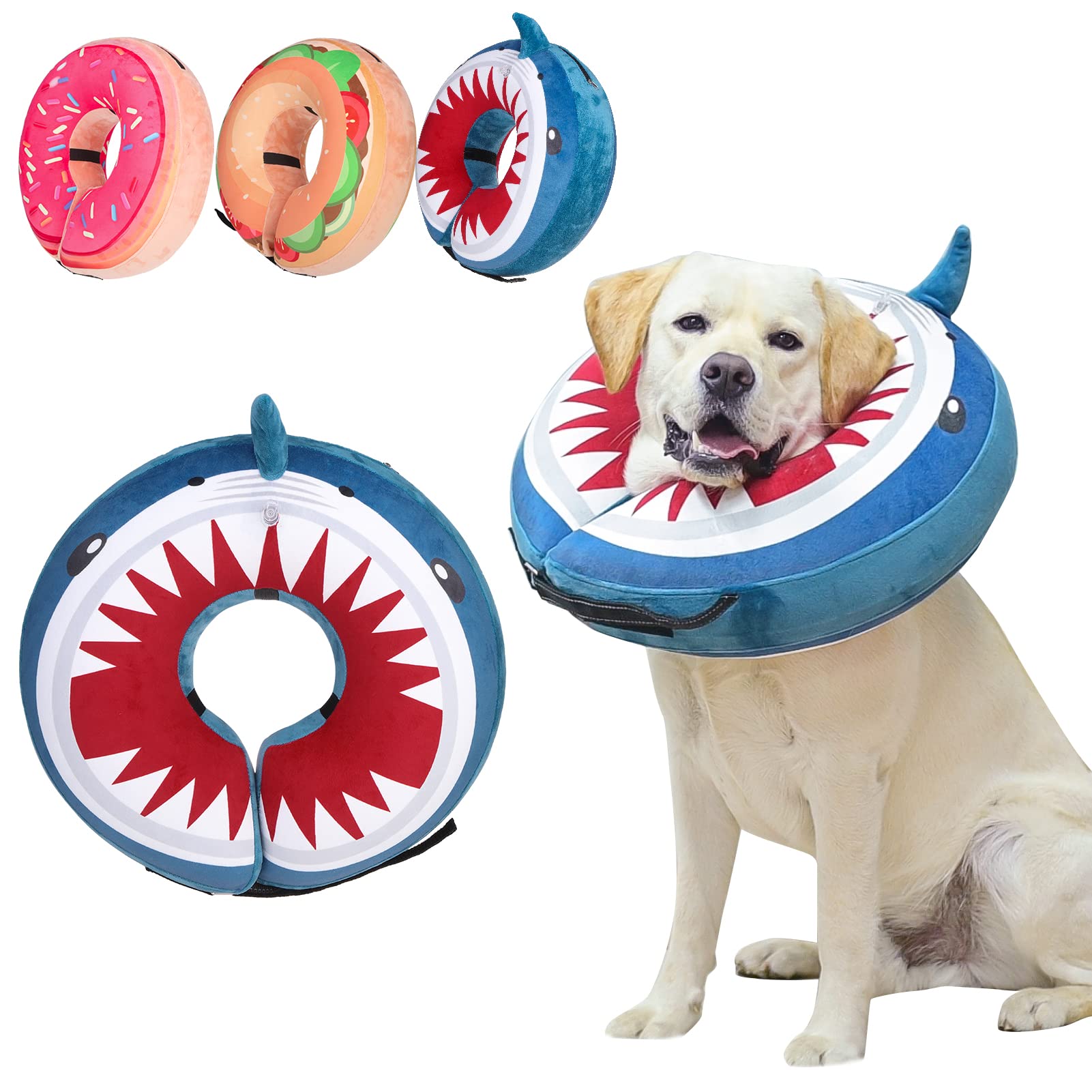 Soft Inflatable Dog Cone Collar Alternative for Post-Surgery Recovery - Comfortable E-Collar for Large, Medium & Small Dogs & Cats (Shark Blue) | Prevents Licking & Scratching Wounds | Perfect for Spay/Neuter, Injury Healing & Allergy Protection