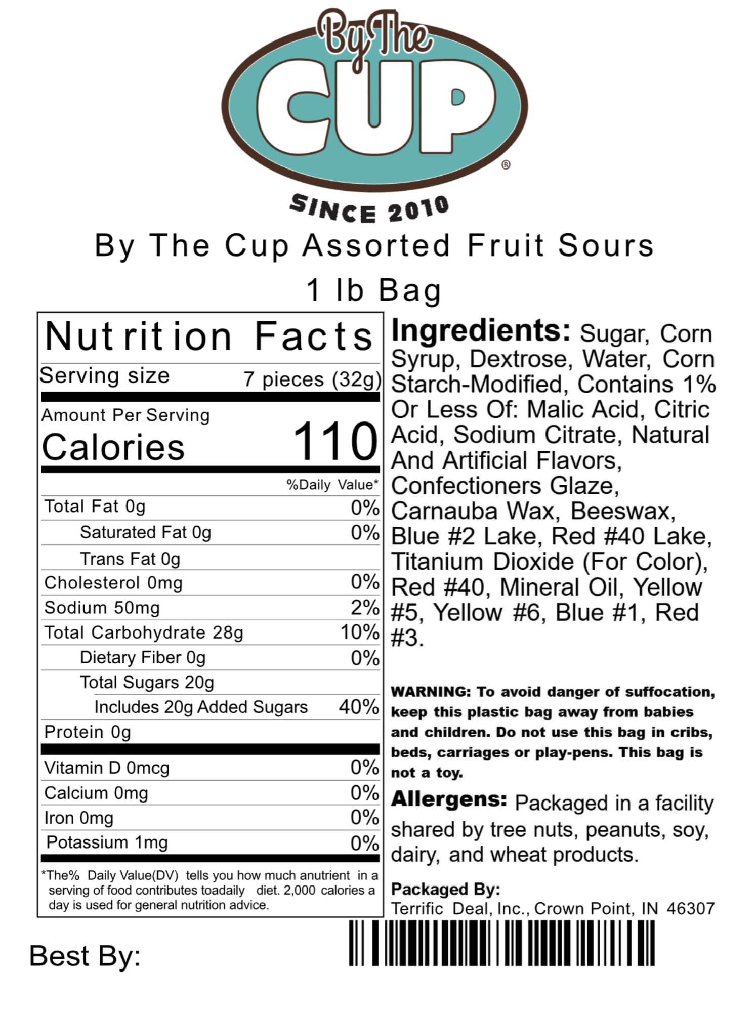 By The Cup Assorted Fruit Sours Chewy Candy - 1 lb Bulk Bag of Tangy & Sweet Candy for Parties, Movie Nights & Office Snacks