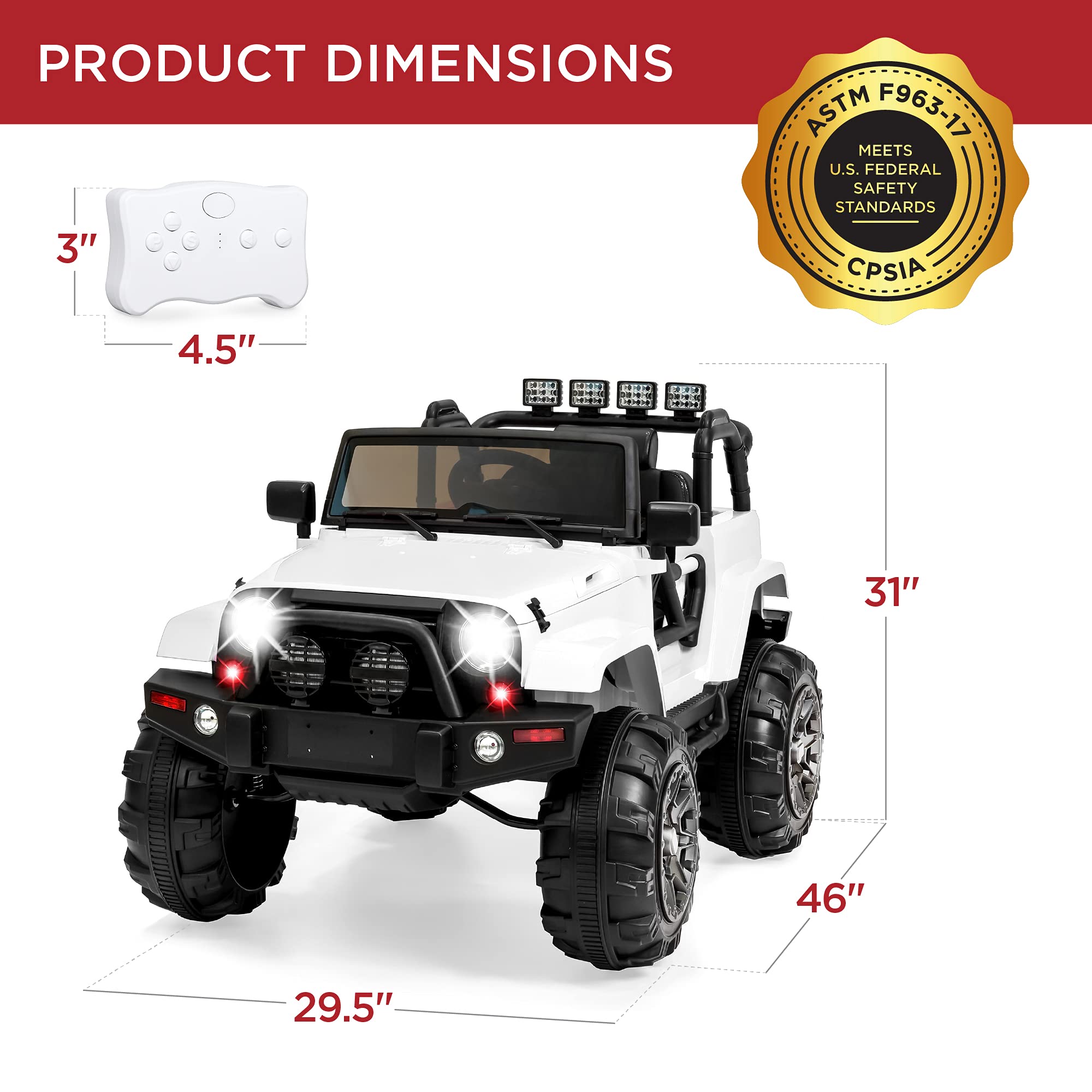 Best Choice Products 12V Kids Ride On Truck - Battery Powered Toy Car with Spring Suspension, Parent Remote Control, 3 Speed Settings & LED Lights - White Electric Vehicle for Boys & Girls - Perfect for Outdoor Play, Birthday Gifts & Backyard Fun