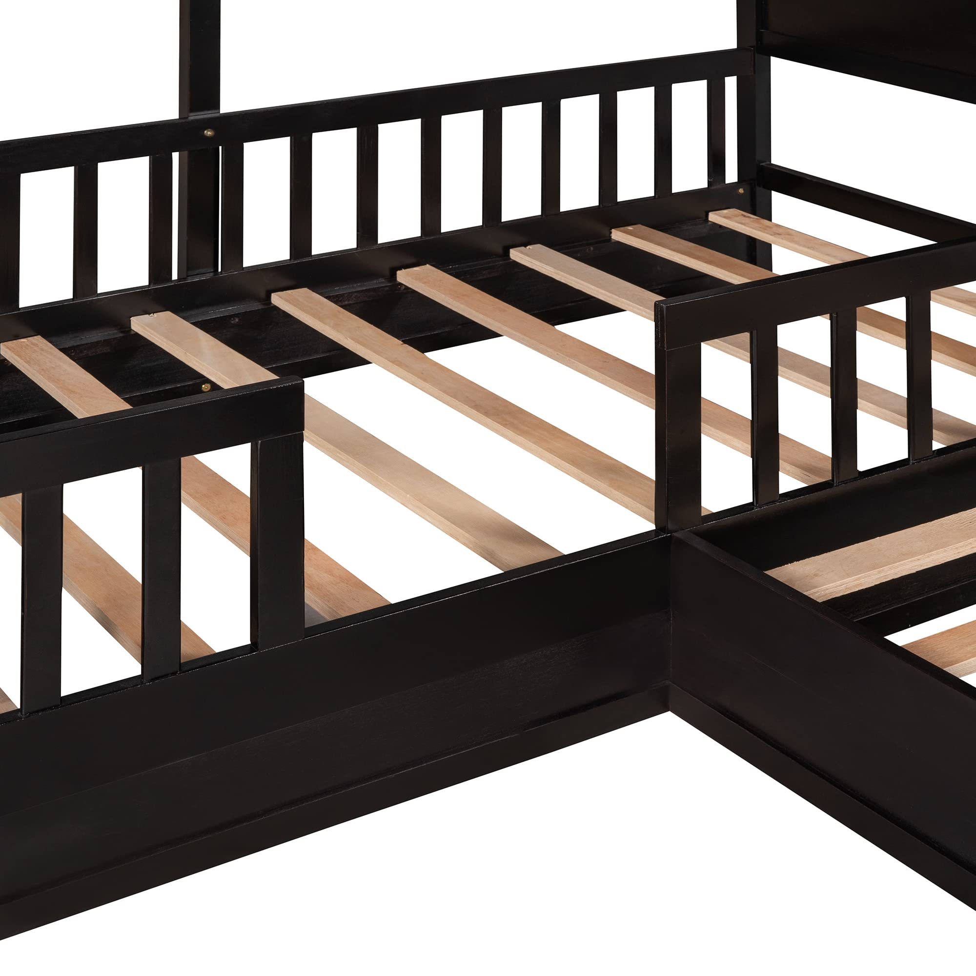 Bellemave L-Shaped Twin Bed Frame with Roof - Solid Wood Corner House Bed for Kids, Espresso Finish - Perfect for Small Spaces & Shared Kids' Rooms
