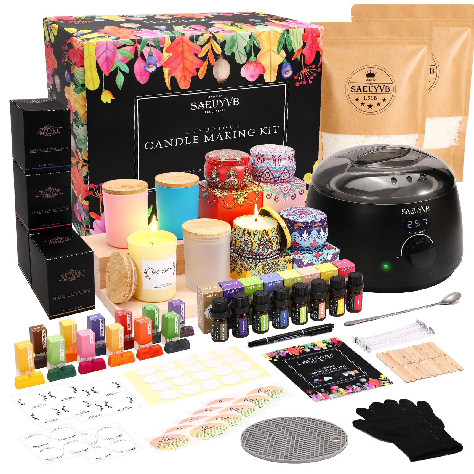 SAEUYVB Complete Candle Making Kit with Hot Plate - DIY Soy Wax Candle Starter Set for Adults - Home Decor & Relaxation Gift - Perfect for Aromatherapy, Wedding Favors & Spa Nights