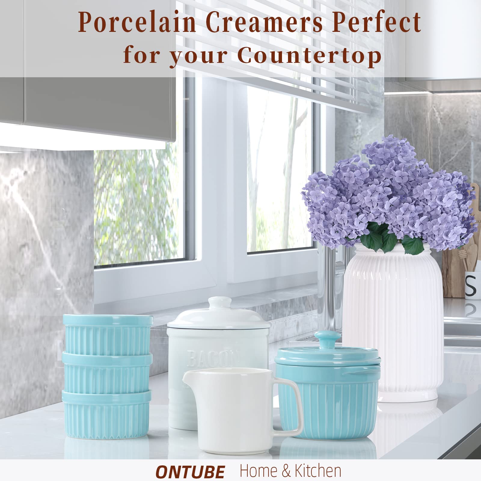ONTUBE 10 oz White Ceramic Coffee Creamer Pitcher with Handle - Porcelain Milk Jug for Home, Kitchen, Cafe & Restaurant Use - Perfect for Serving Coffee, Tea, Hot Chocolate & Dairy Products