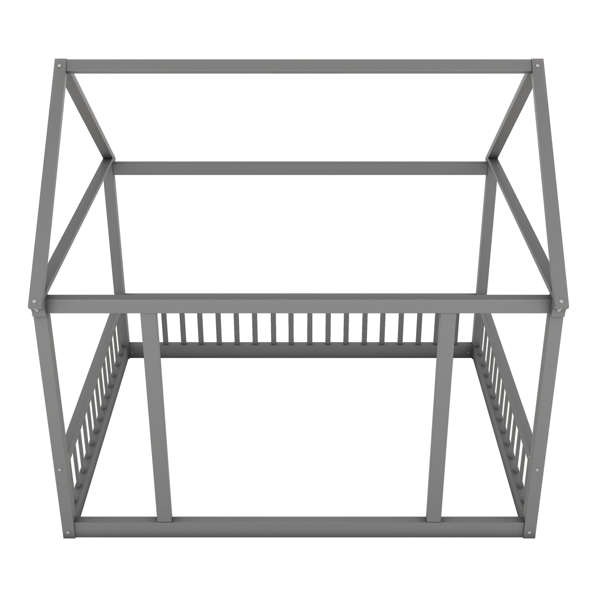 Bellemave Full Size Wooden Floor Bed for Kids - Montessori House Bed Frame with Safety Fence, Playhouse Design for Boys & Girls (Gray) - Perfect for Bedrooms, Playrooms & Montessori Learning Spaces