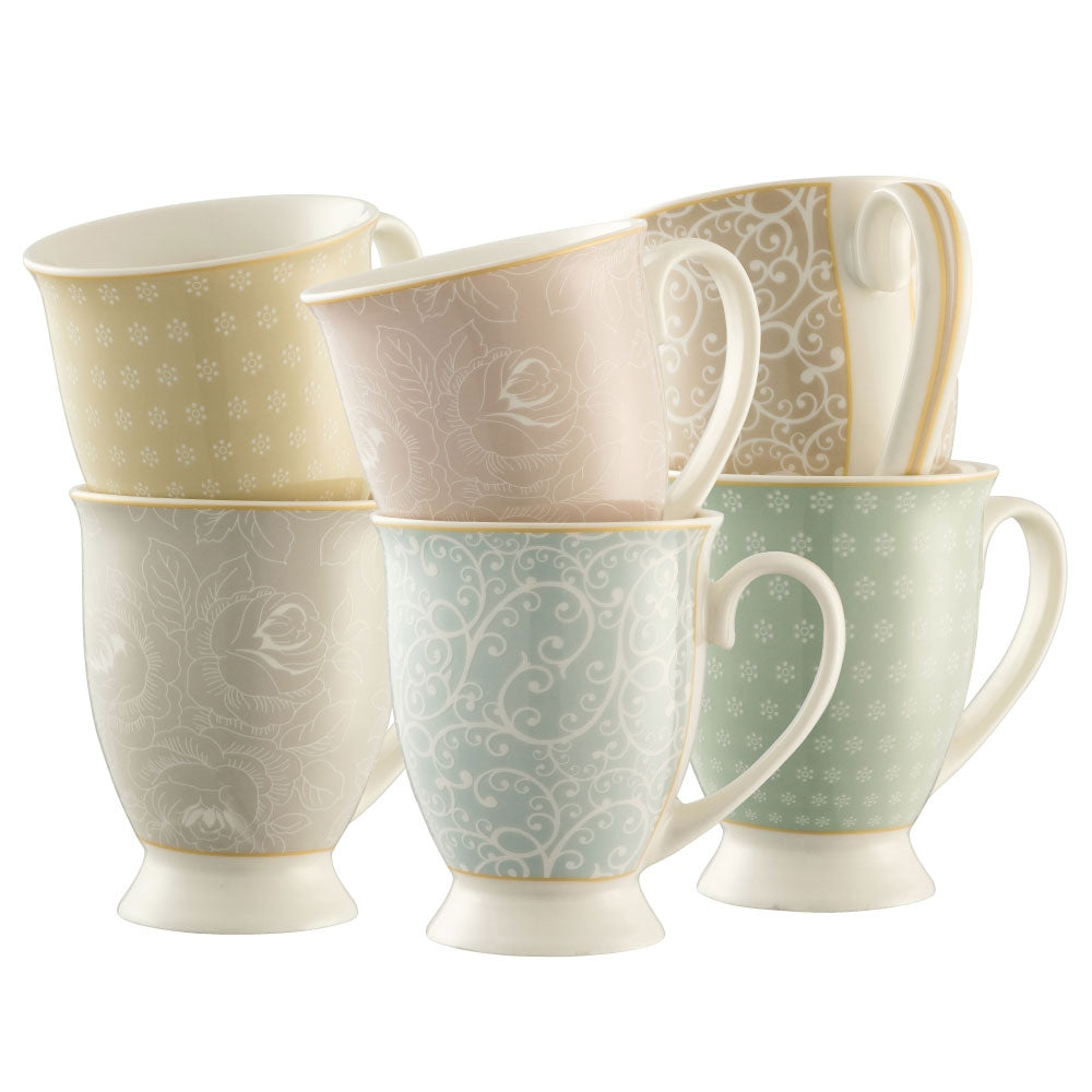 Aynsley Laurette 6-Piece Fine Bone China Tea Cup Set with Hat Box - Perfect for Afternoon Tea, Bridal Shower & Collectible Display