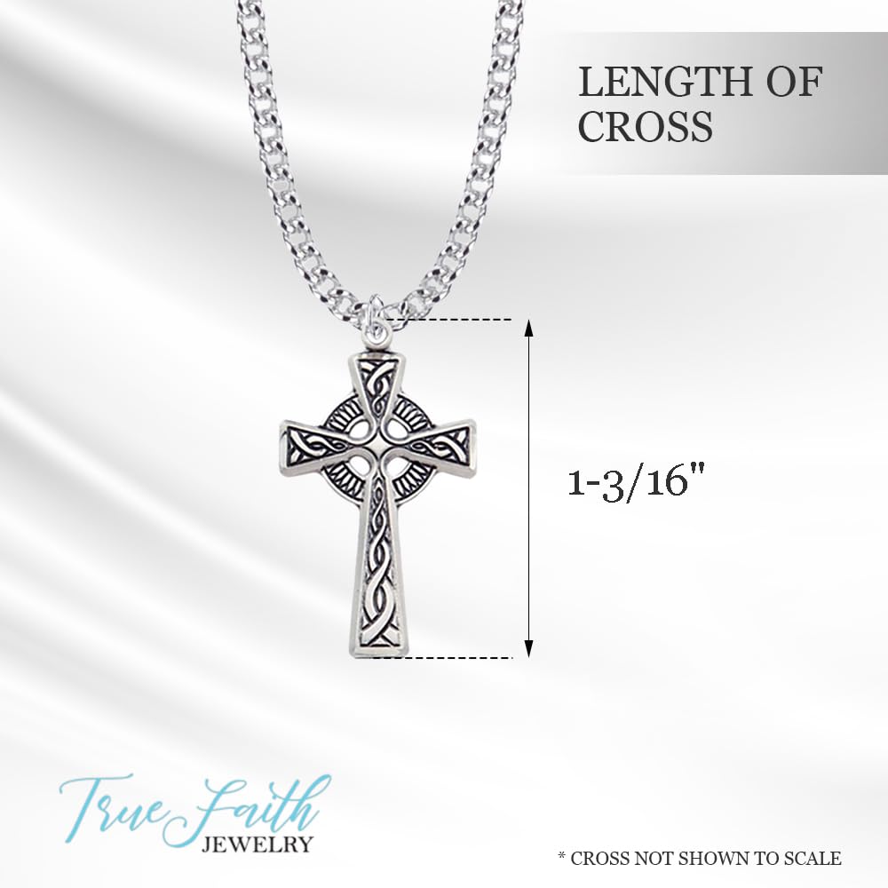 True Faith Jewelry Sterling Silver Cross Pendant Necklace - 1 1/8 Inch Religious Jewelry for Women & Men - Perfect for Church, Baptism, Weddings & Everyday Wear