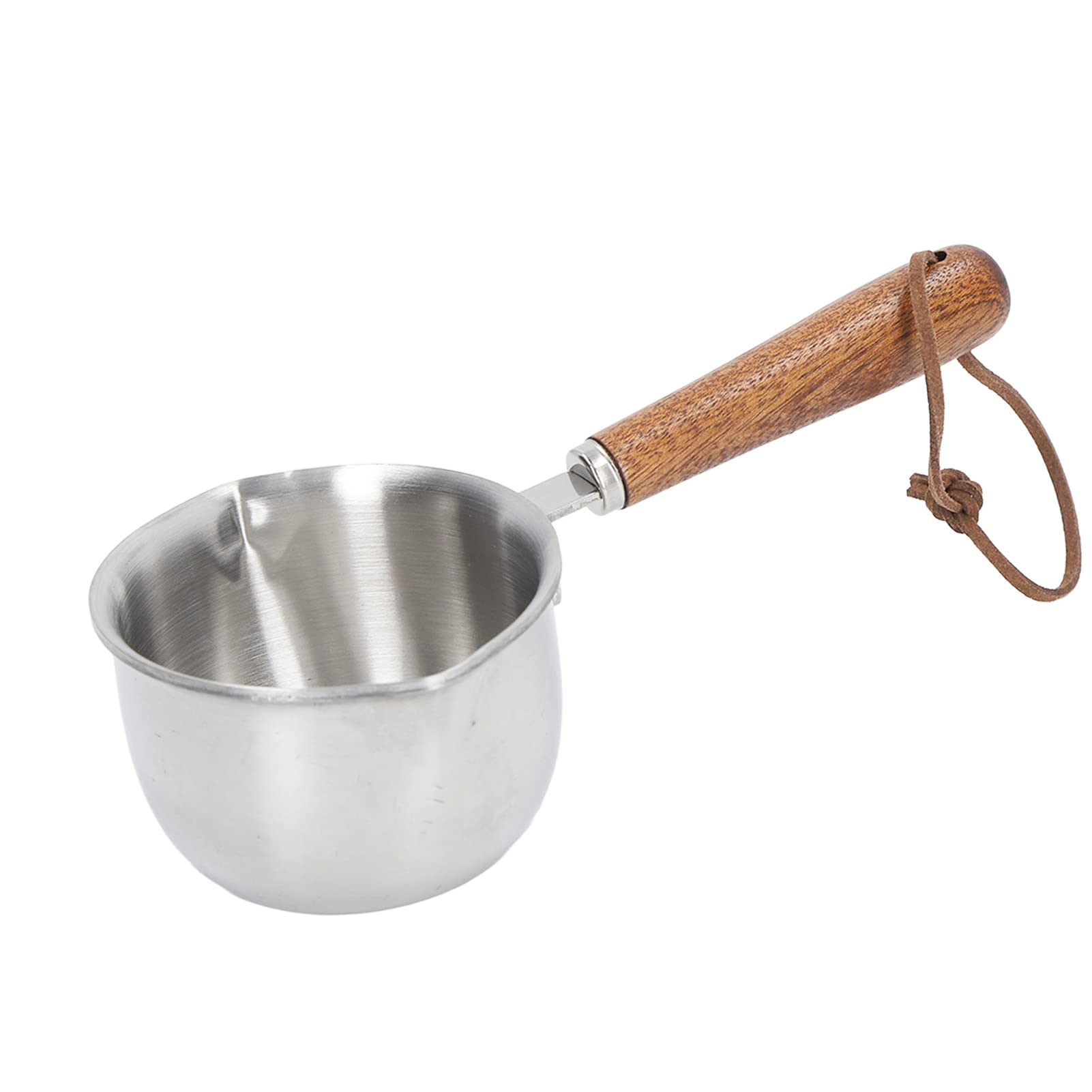 200ml Stainless Steel Milk Pot & Butter Melting Pot with Dual Pour Spouts - Multipurpose Sauce Pan for Coffee, Tea, Chocolate & Cooking - Wooden Handle & Dishwasher Safe - Perfect for Kitchen, Cafe & Home Use