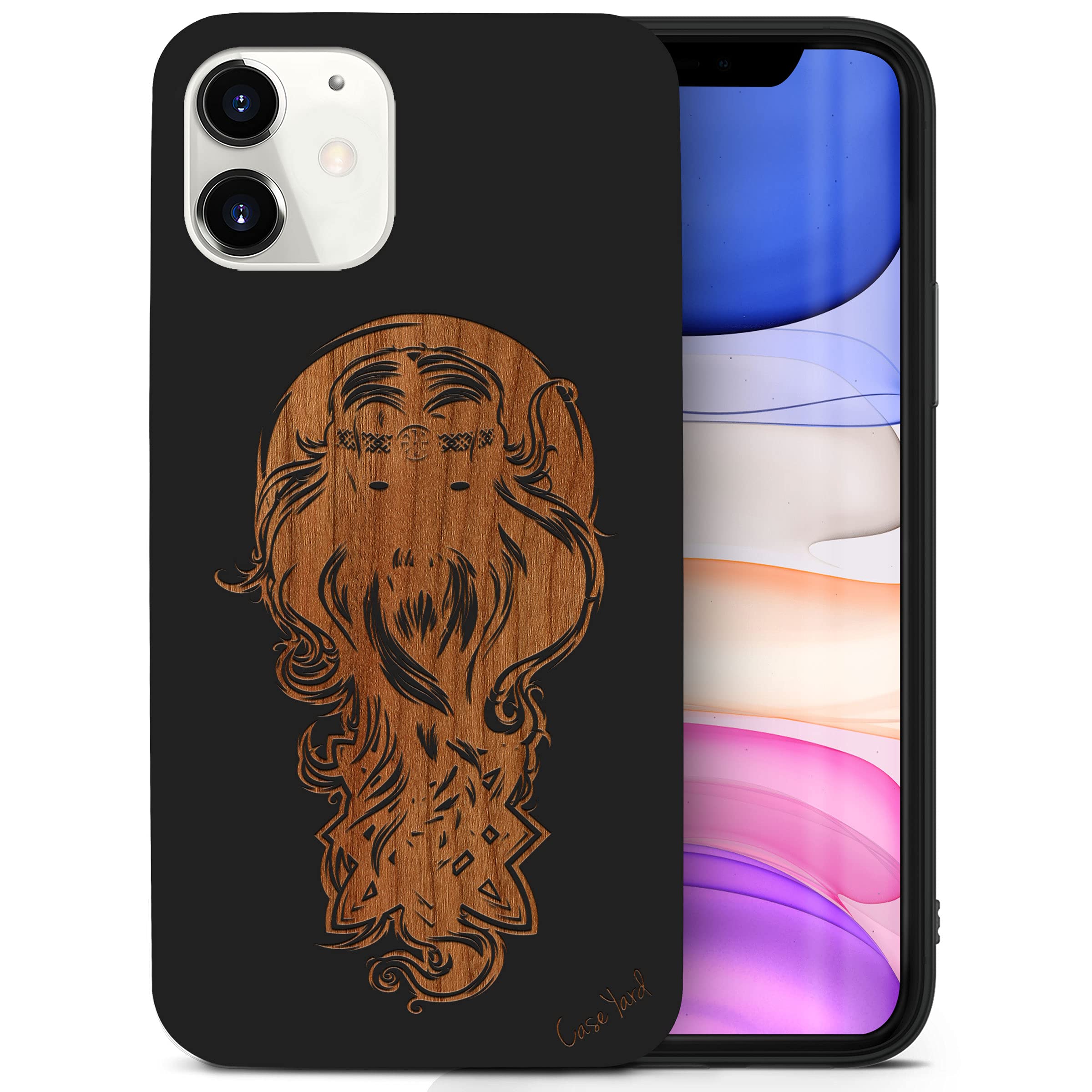 Wooden iPhone 12 Mini Case - Laser Engraved Svarog Design Black Wood Cover | Shockproof Slim Fit Protective Phone Case for Men & Women | Perfect for Outdoor Adventures, Travel & Daily Protection