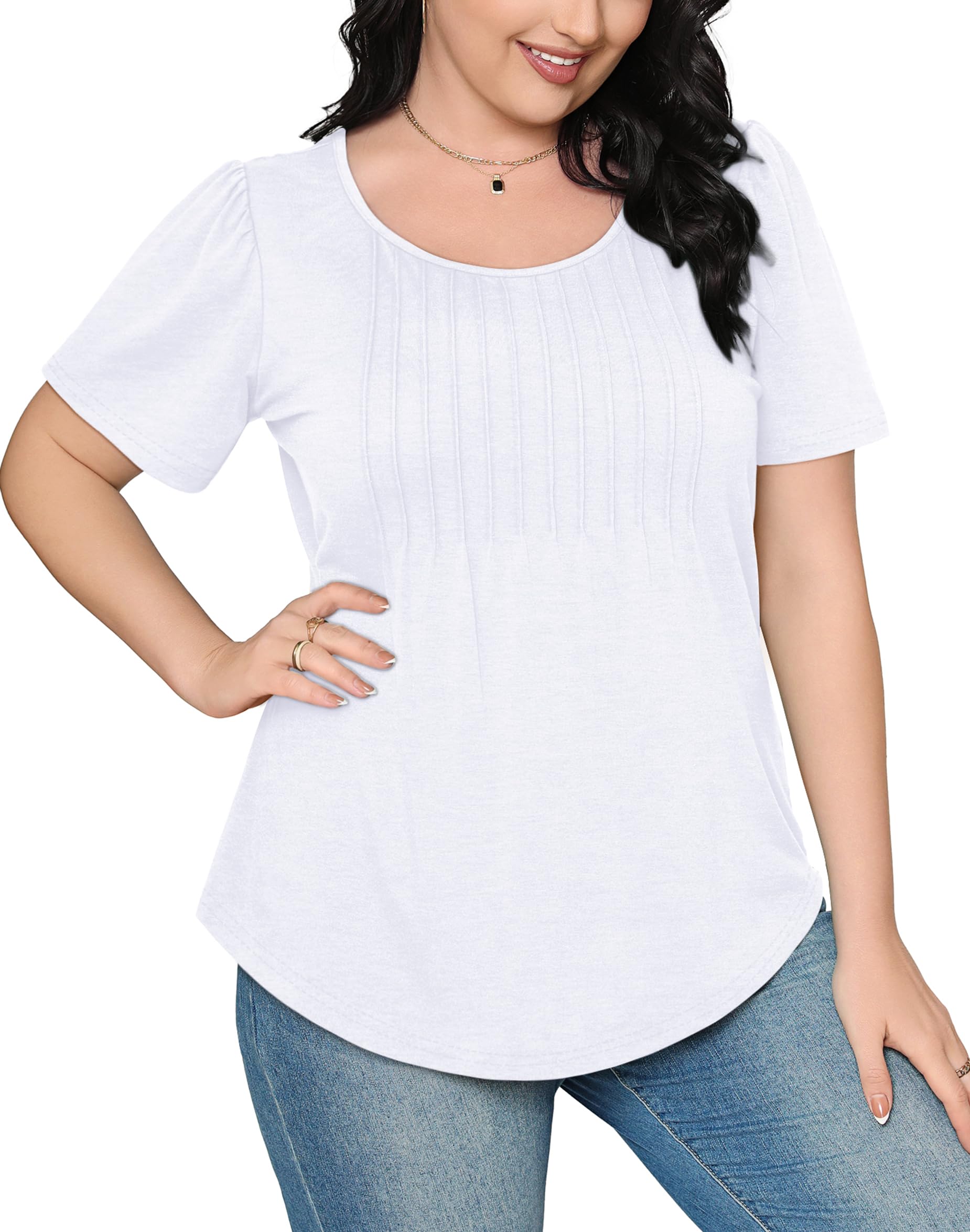 WIHOLL Women's Summer Short Sleeve Pleated Shirt - Casual & Dressy Tops for Office, Date Night & Outdoor Activities