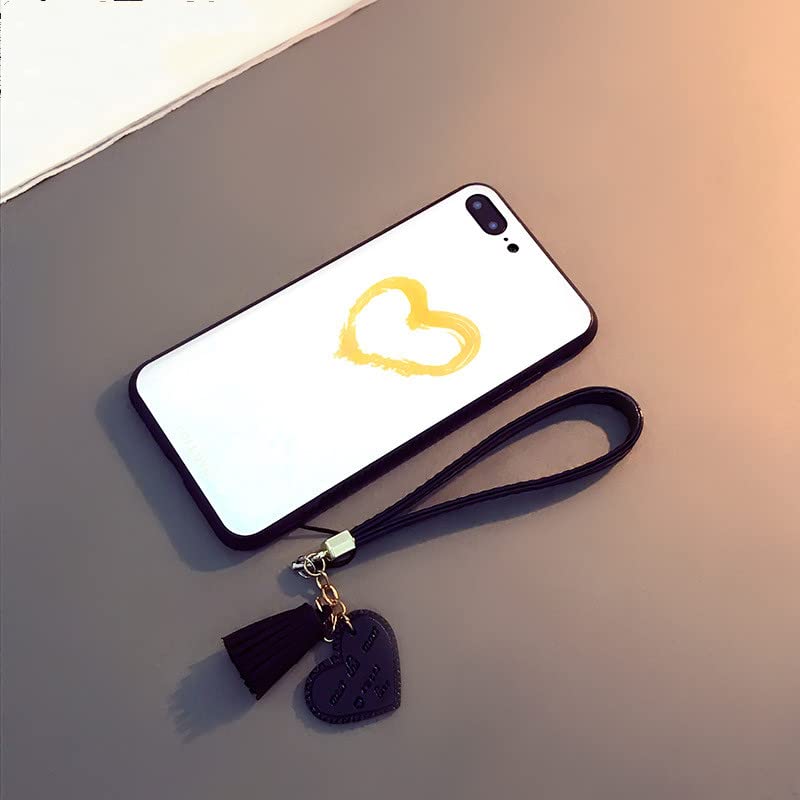 **Samsung Galaxy A21 Tempered Glass Screen Protector & Cute Love Heart Pattern Case - Soft Silicone TPU Bumper, Shockproof, Anti-Scratch, Yellow - Perfect for Girls & Women (Ideal for Daily Use, Work, School & Travel)**