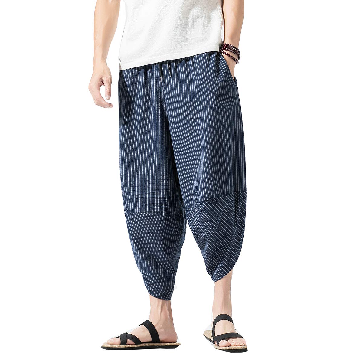 Seidarise Men's Linen Capri Pants - Summer Harem Trousers with Wide Leg & Baggy Fit - Perfect for Beach, Yoga, and Casual Wear