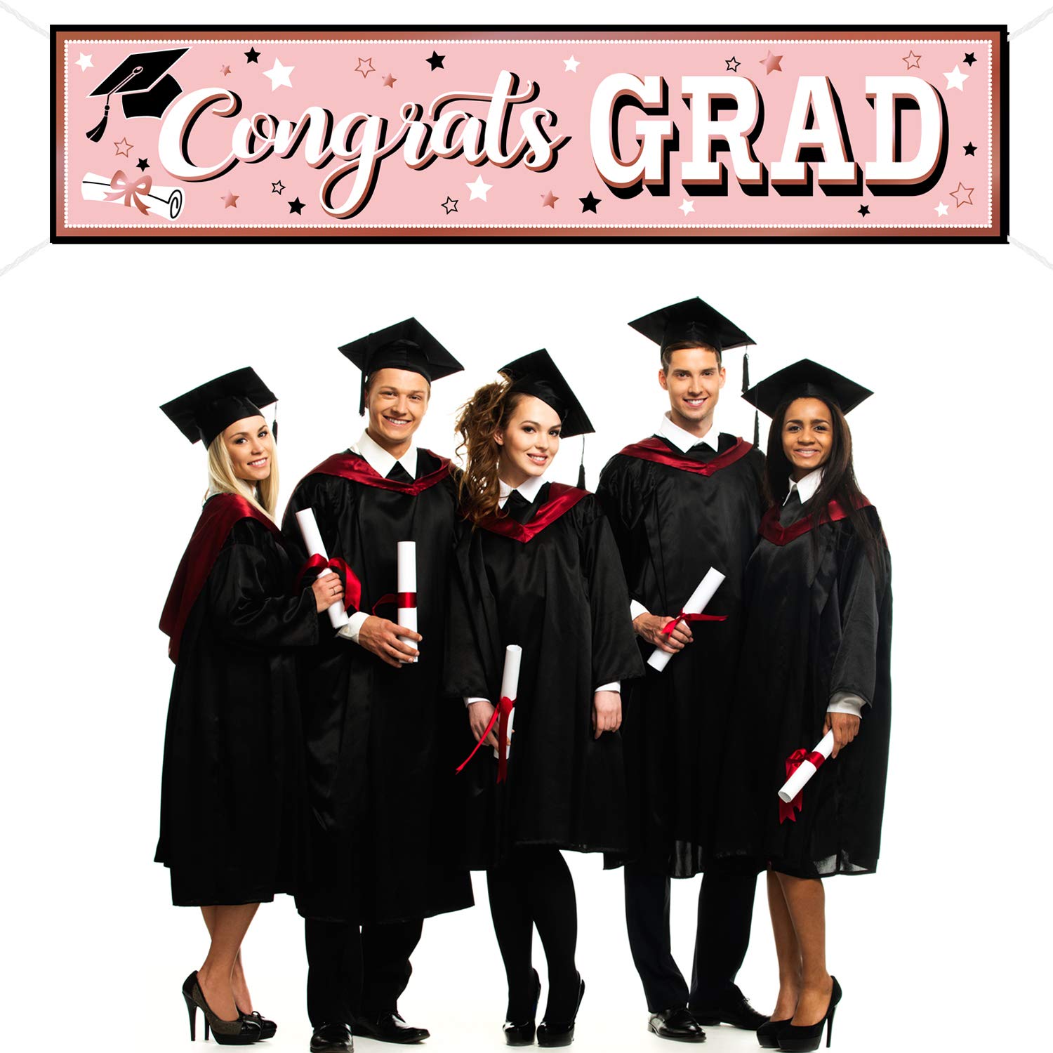 2025 Rose Gold Graduation Banner - Congrats Grad Fabric Backdrop for High School & College Graduation Party Decorations | Perfect for Graduation Ceremonies, Photo Booths & Celebration Decor