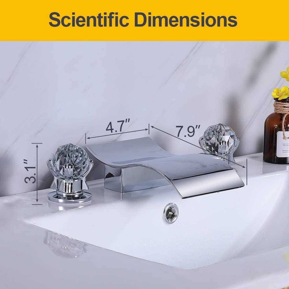 Chrome Bathtub Faucet with Handheld Shower - 3 Hole Bathroom Faucet with Waterfall Spout & 2 Crystal Knobs - Perfect for Modern Bathroom Renovation and Spa-Like Shower Experience