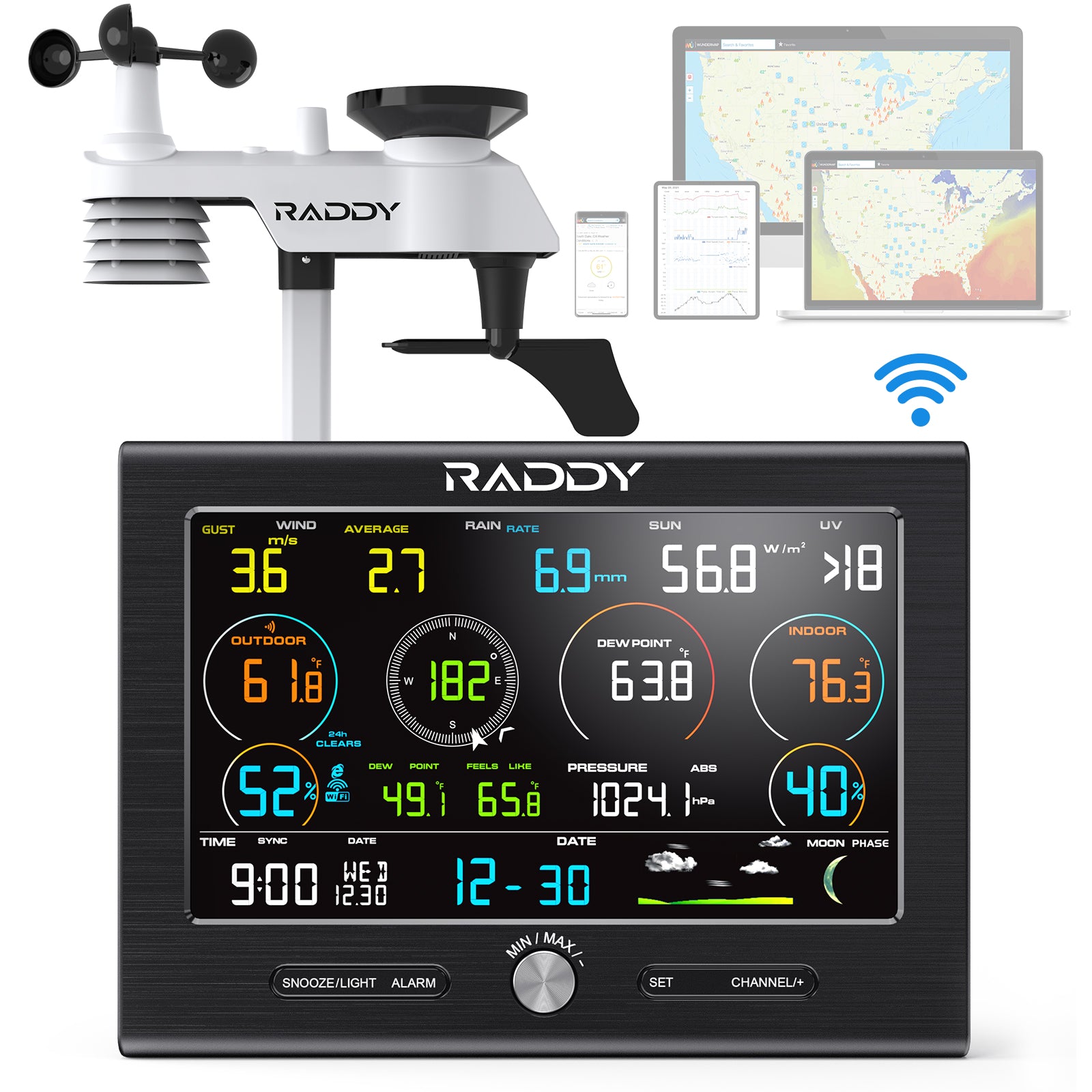 Raddy L7 LoRa Weather Station - Wireless Indoor/Outdoor Weather Monitor with 1.9 Mile Range, 7.2