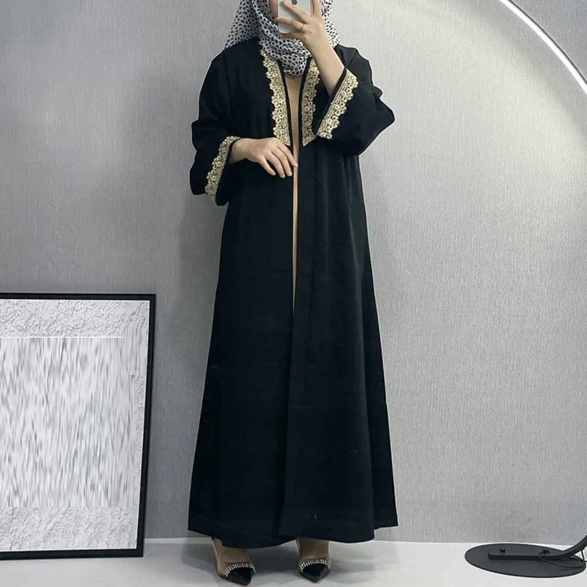 Elegant Broken Twill Embroidery Muslim Women's Cardigan Open Abaya Dress - Perfect for Prayer, Mosque & Special Occasions