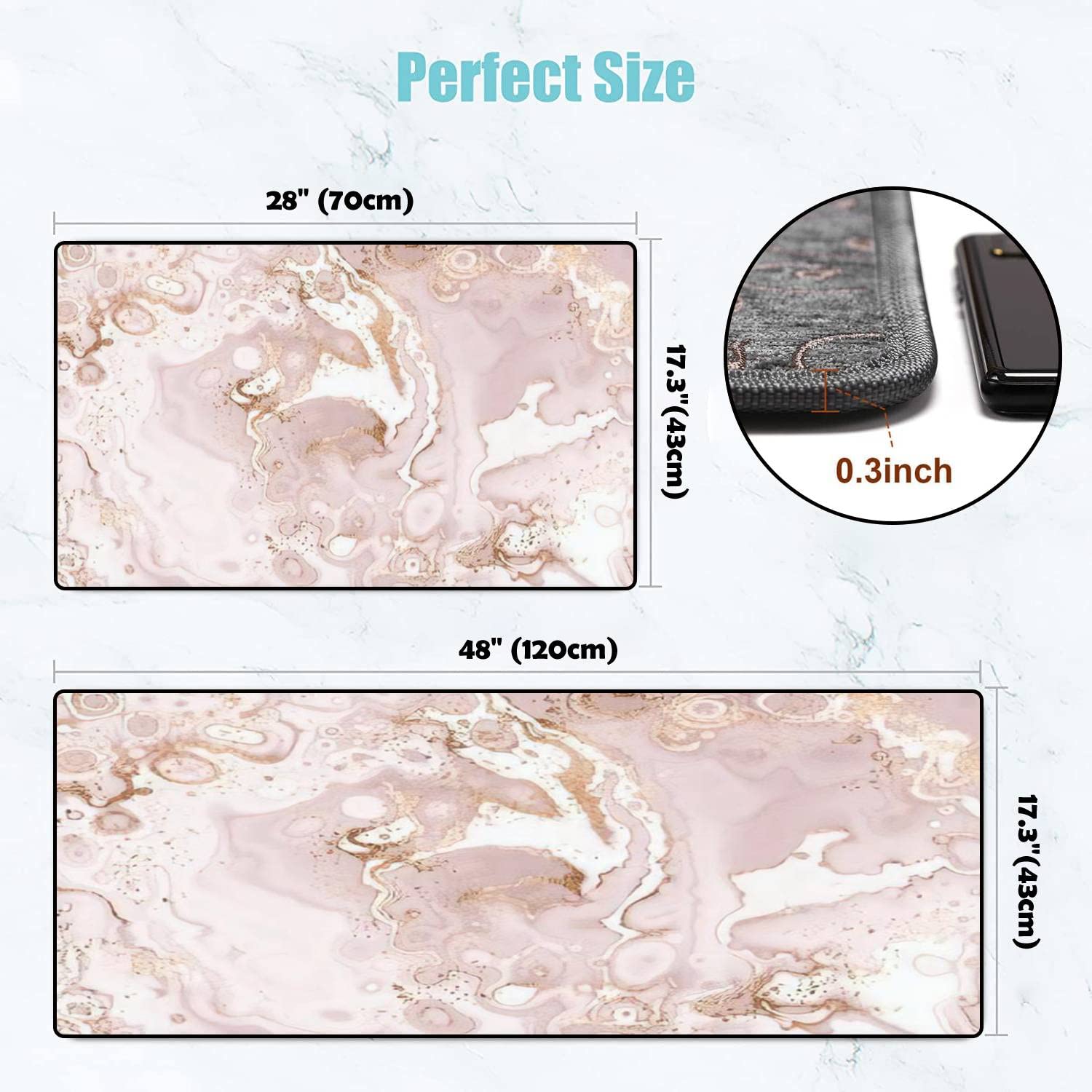 Luxury Non-Slip Kitchen Rugs Set - Marble Abstract Print with Gold Accents, Washable Floor Mat for Kitchen, Bathroom, Entryway - Anti-Fatigue Standing Comfort for Cooking & Home Decor