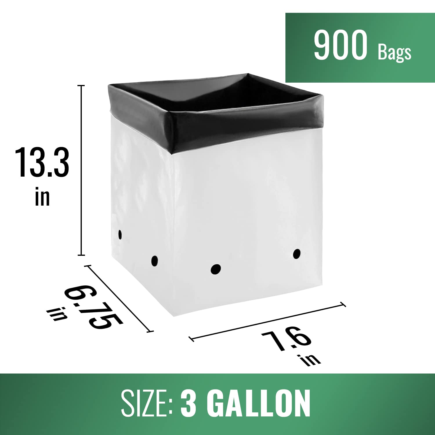 **3 Gallon Grow Bags for Planting - 900 Pack Plastic Plant Pots for Flowers, Vegetables, Herbs | Ideal for Indoor Gardening, Greenhouses & Urban Farming**