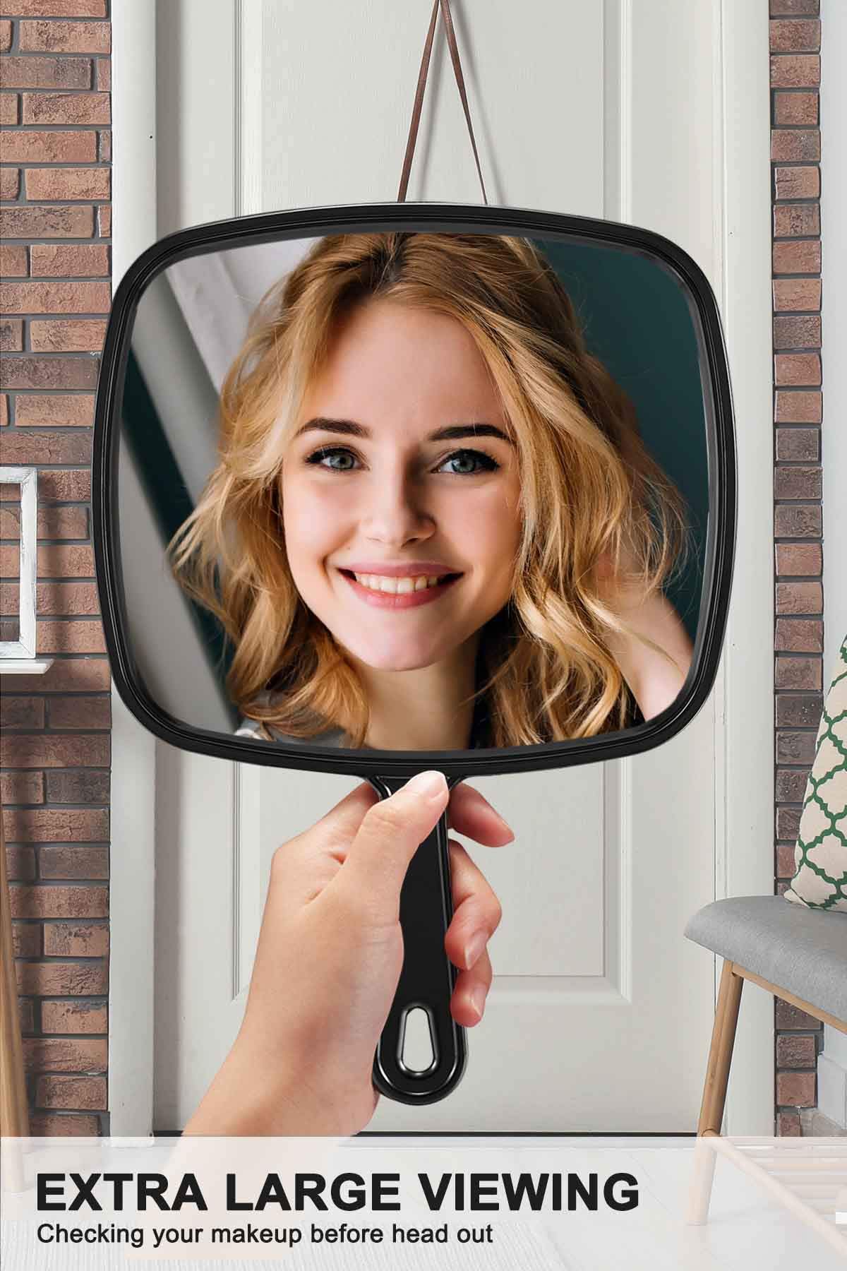 Mirrornova Extra Large Square Hand Mirror with Handle - Professional Barber & Hairdressing Mirror for Salon, Home Styling, Makeup Application & Travel Use