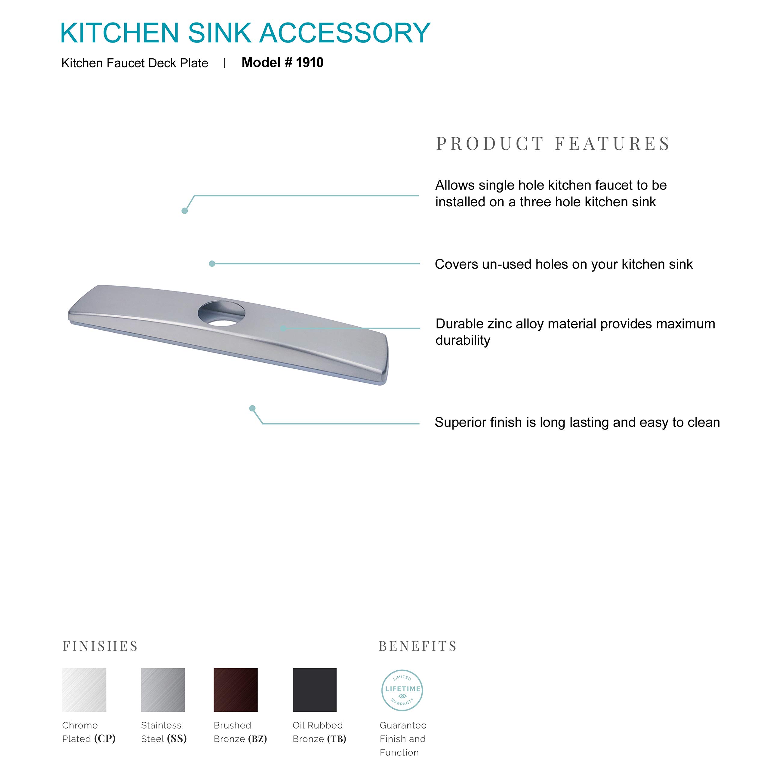 1910TB Oil Rubbed Bronze Kitchen Sink Faucet with Deck Plate - Perfect for Modern Farmhouse, Rustic, and Traditional Kitchen Styles