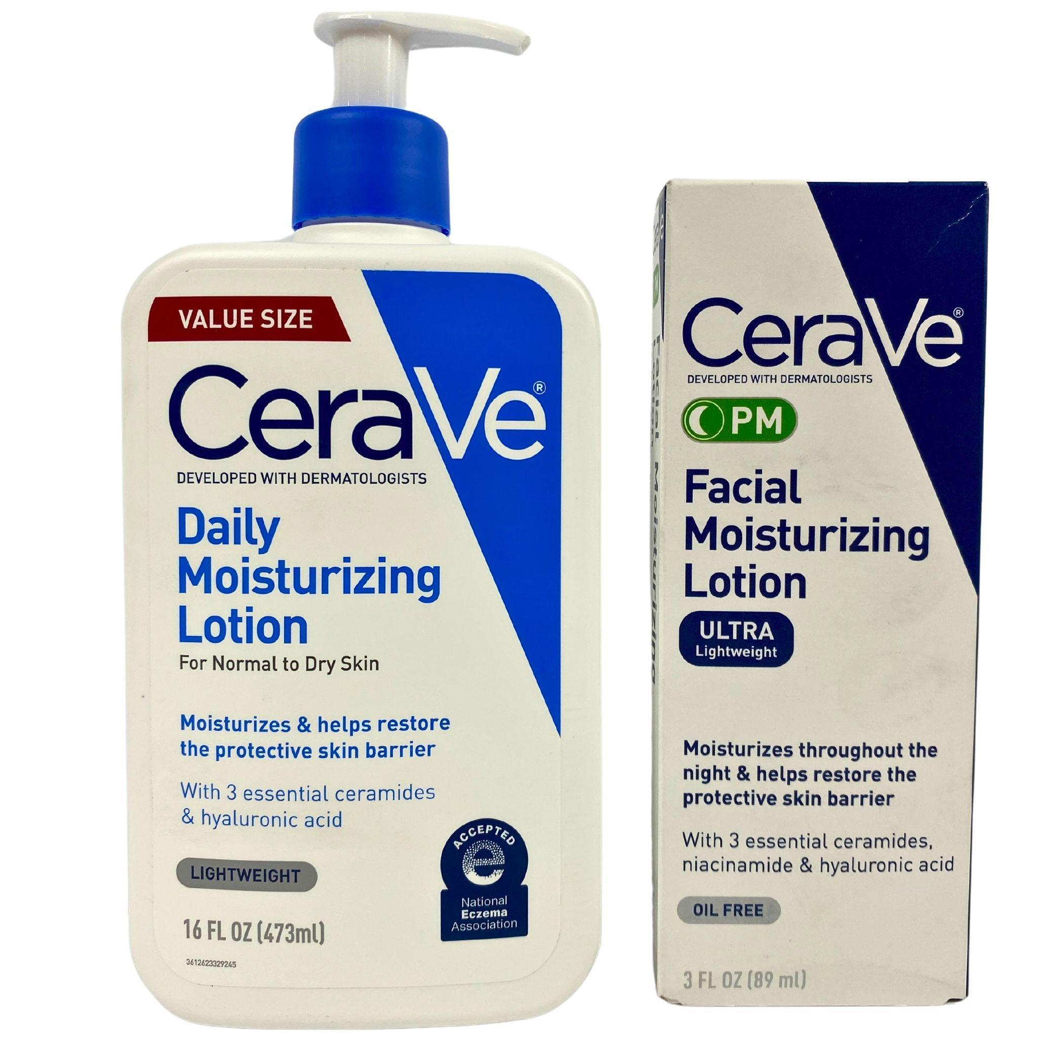 CeraVe Moisturizing Lotion Set - Daily Moisturizer & PM Facial Cream for Dry Skin (55 Pack) | Hydrating Skincare Routine for Day & Night Use