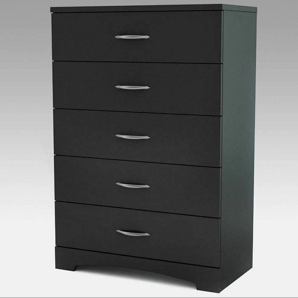 5-Drawer Wooden Dresser Chest - Black ADHW Bedroom Storage Furniture for Clothes, Jewelry & Accessories | Perfect for Master Bedroom, Guest Room & Dorm Organization