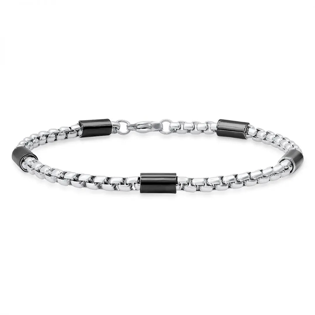SteelTime Men's Two-Tone Black & Stainless Steel Bar & Box Chain Bracelet - Stylish Jewelry for Casual Wear, Date Nights & Gifts