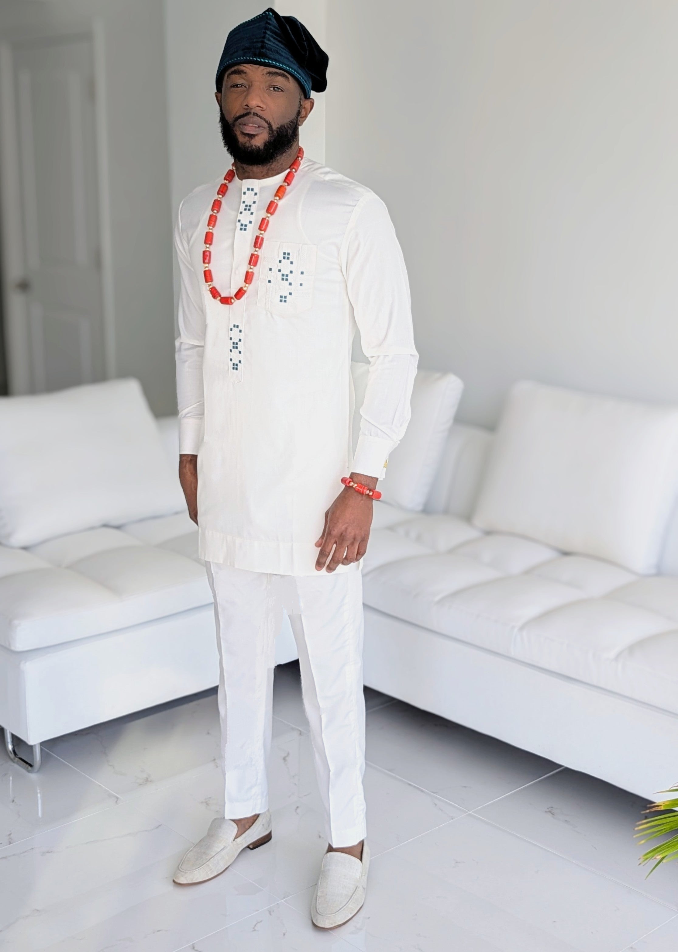 Dupsie's Daura Heritage Ivory Dashiki Suit with Emerald Agbada DPAVREG2 - African Traditional Wear for Weddings, Festivals & Cultural Events
