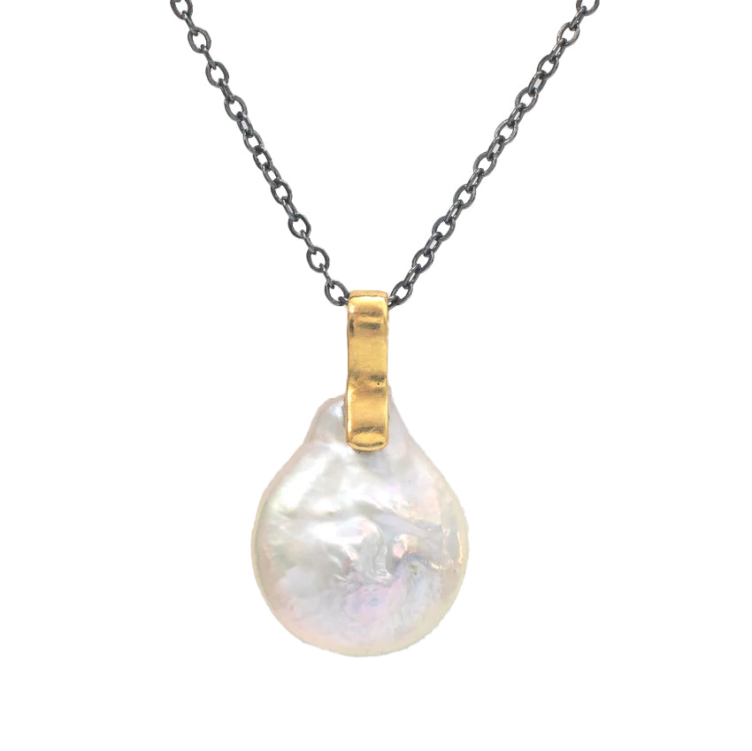 Baroque Pearl Necklace in Gold & Oxidized Silver - Elegant Vintage Jewelry for Women, Perfect for Weddings, Parties & Special Occasions