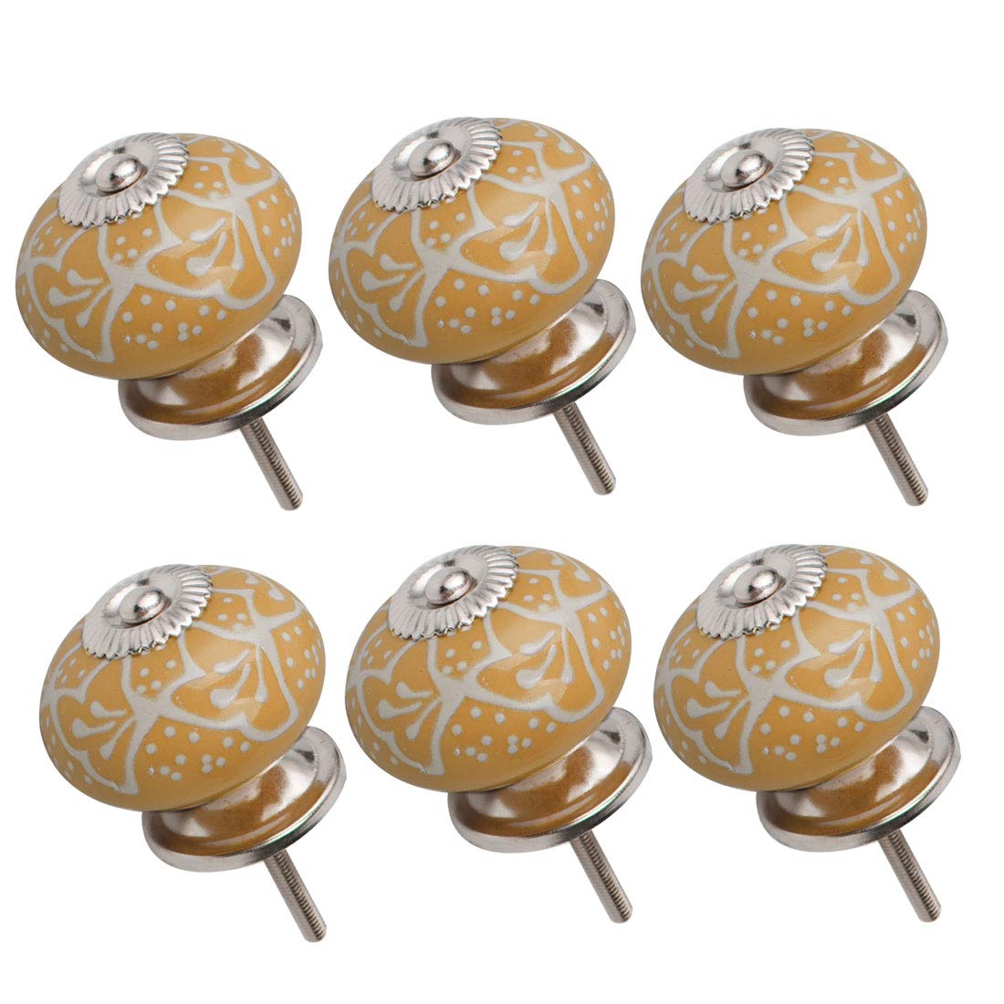 uxcell Ceramic Round Knob Drawer Pull Handles - 6 Pack Yellow for Cabinets, Wardrobes, Dressers & Doors | Durable & Stylish Home Decor Upgrade