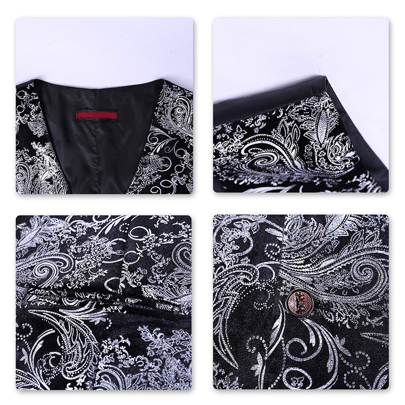 Stylish Single Breasted Slim Fit Printed Vest Waistcoat in Silver - Perfect for Business Casual, Office Wear & Formal Occasions