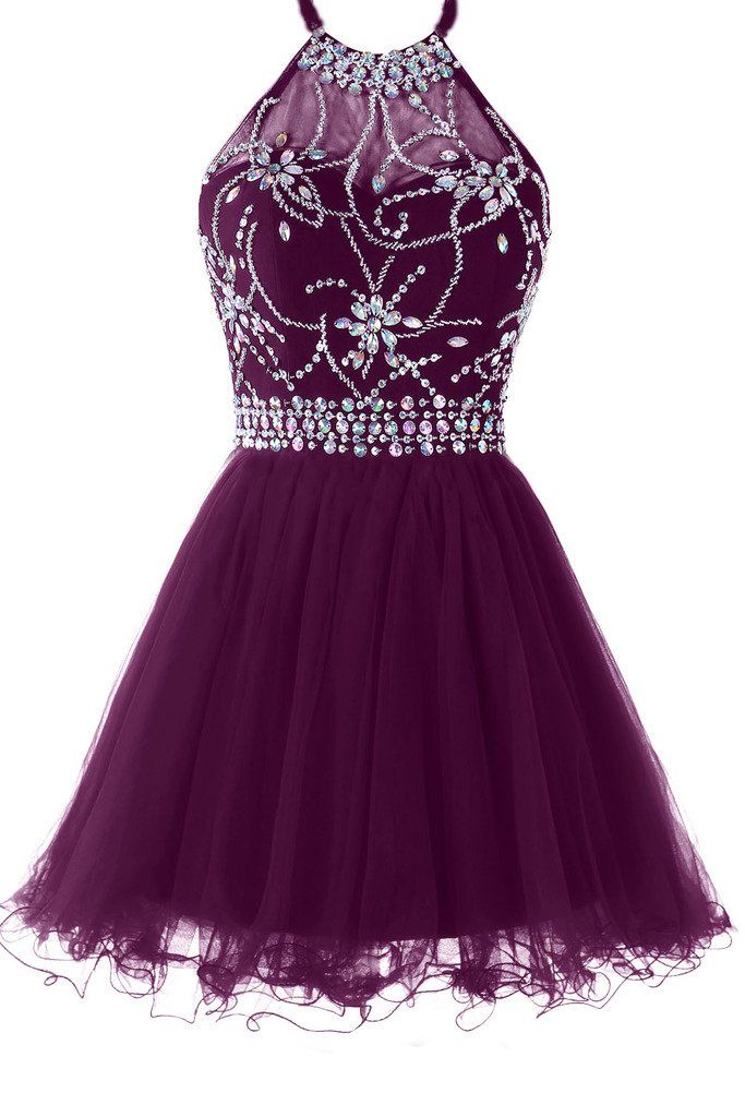 Musever Women's Halter Short Homecoming Dress with Beading - Elegant Tulle Prom Dress in Red - Size US 2 - Perfect for Homecoming, Prom, Cocktail Parties & Special Occasions