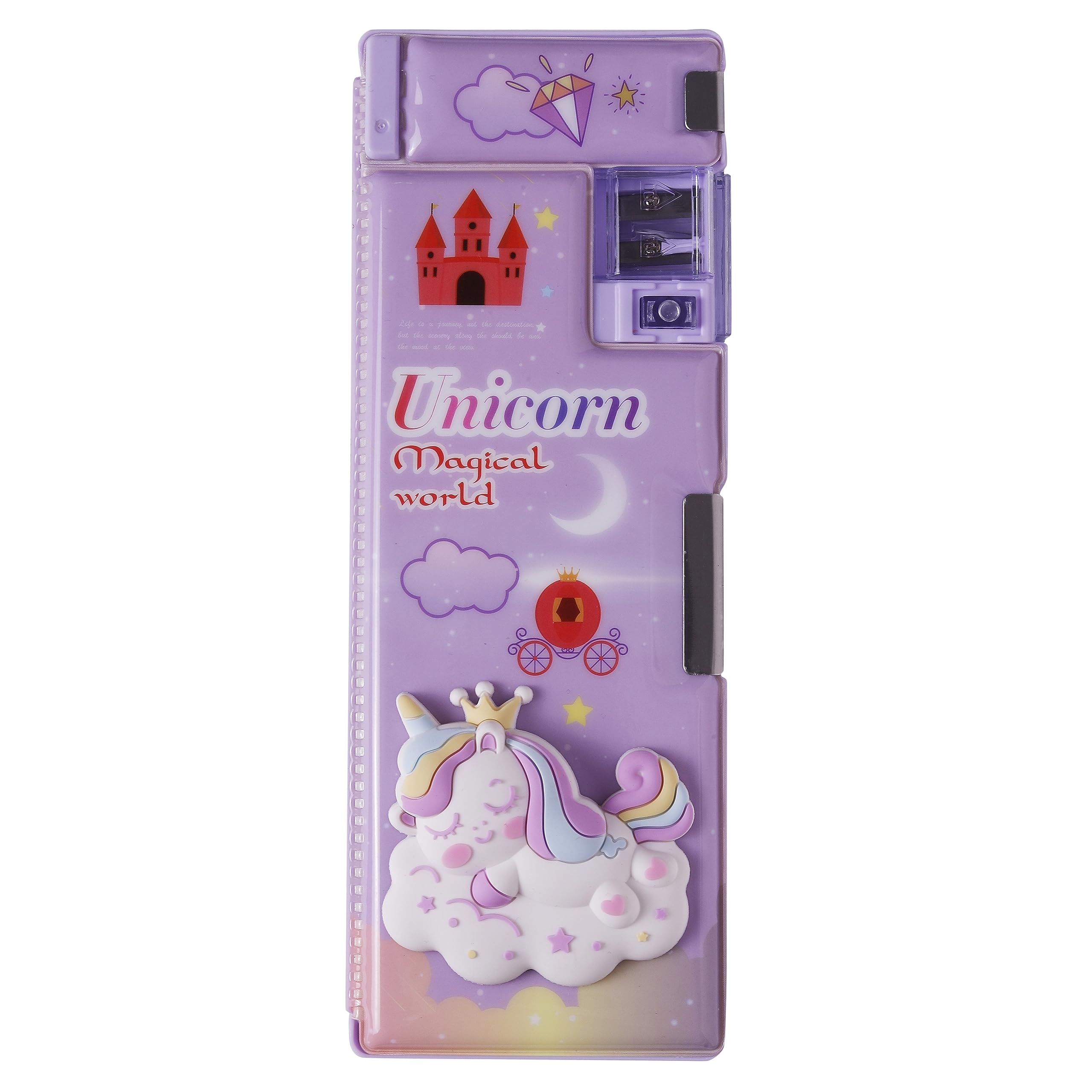 3D Unicorn Pencil Case with Sharpener & Magnetic Closure - Cute Stationery Organizer for Kids, Girls & Boys | Perfect School Supply, Birthday Gift & Return Gift for Children | Great for Classroom, Homework & Art Projects (Purple)