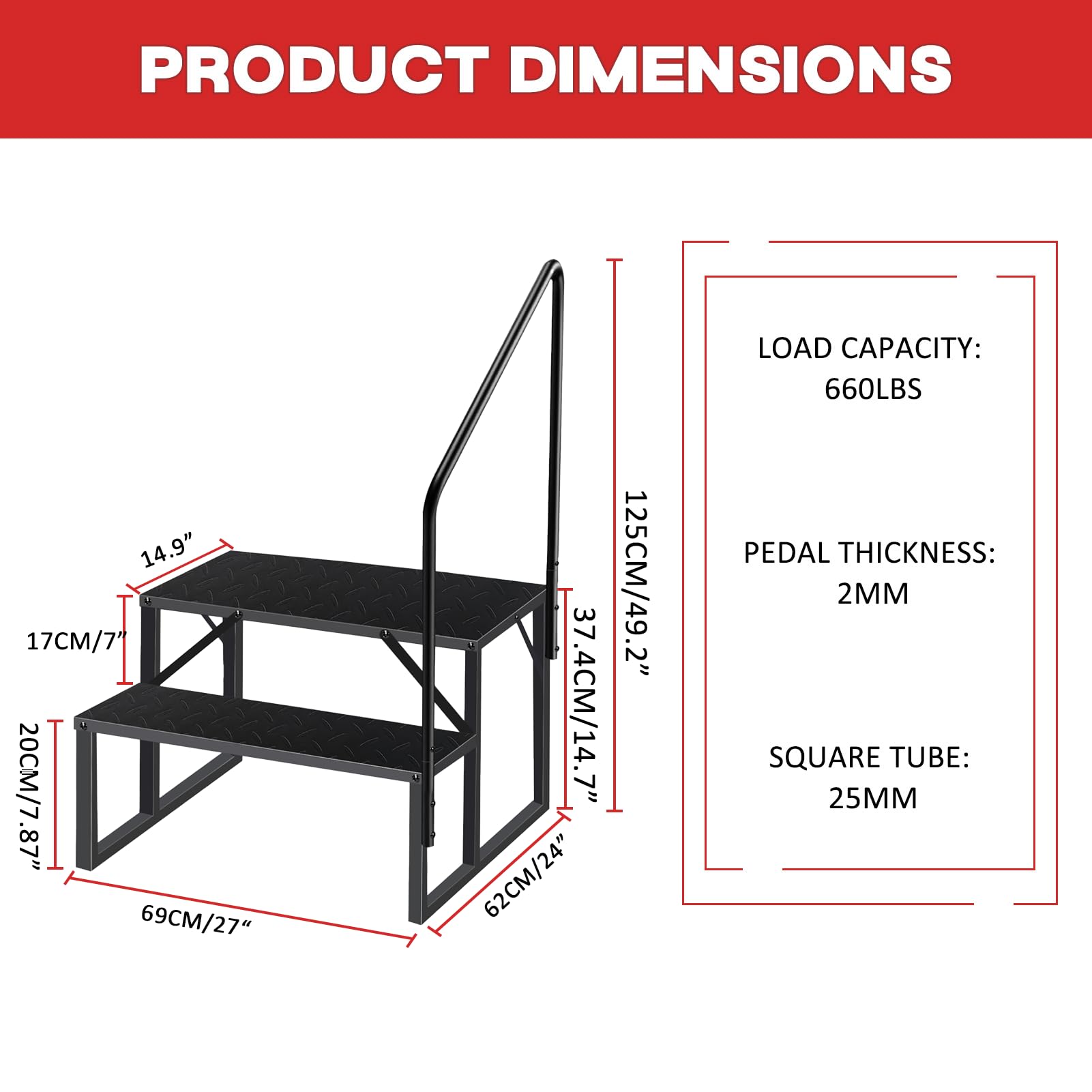 RV Steps with Handrail - 2 Step Anti-Slip Ladder 3.0 for Hot Tubs, Pools & Campers | Durable Outdoor Stairs for Safe Entry/Exit | Perfect for RV, Mobile Home & Above Ground Pool Safety