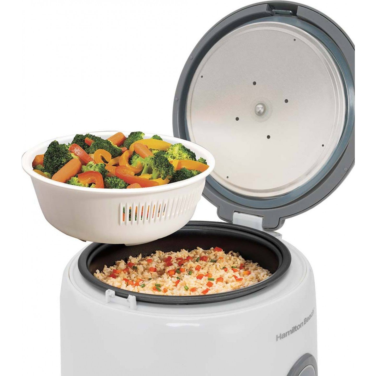 Hamilton Beach 8-Cup White Rice Cooker & Food Steamer - Perfect for Home, Dorm & Office Use | Model 37508