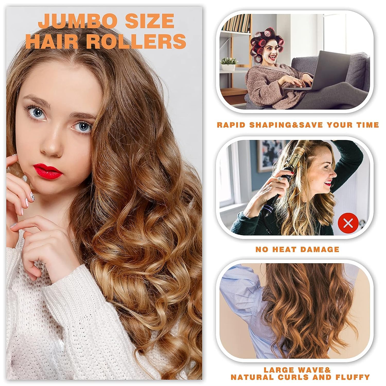 SIYAA 28Pcs Velcro Hair Rollers Set for Volume & Curls – Jumbo Large Rollers with Hair Clips for Long, Medium, Short, Thick, Fine & Thin Hair (3 Sizes: 18 Rollers + 10 Pins) – Perfect for Home Styling, Salon Use & Special Occasions