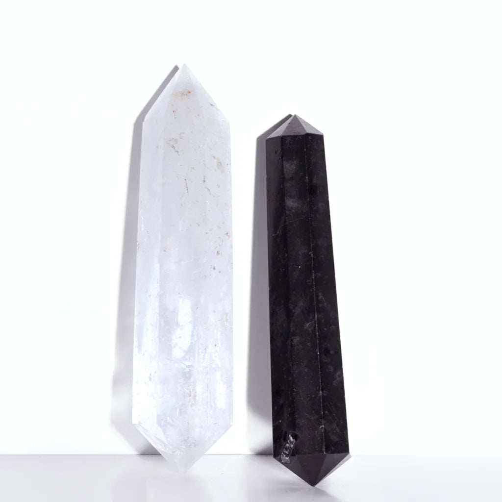 Healing Crystal Hand Wands Set - Rose Quartz & Black Tourmaline for Energy Work, Chakra Balancing & Meditation | Reiki, Yoga & Spiritual Healing Tools
