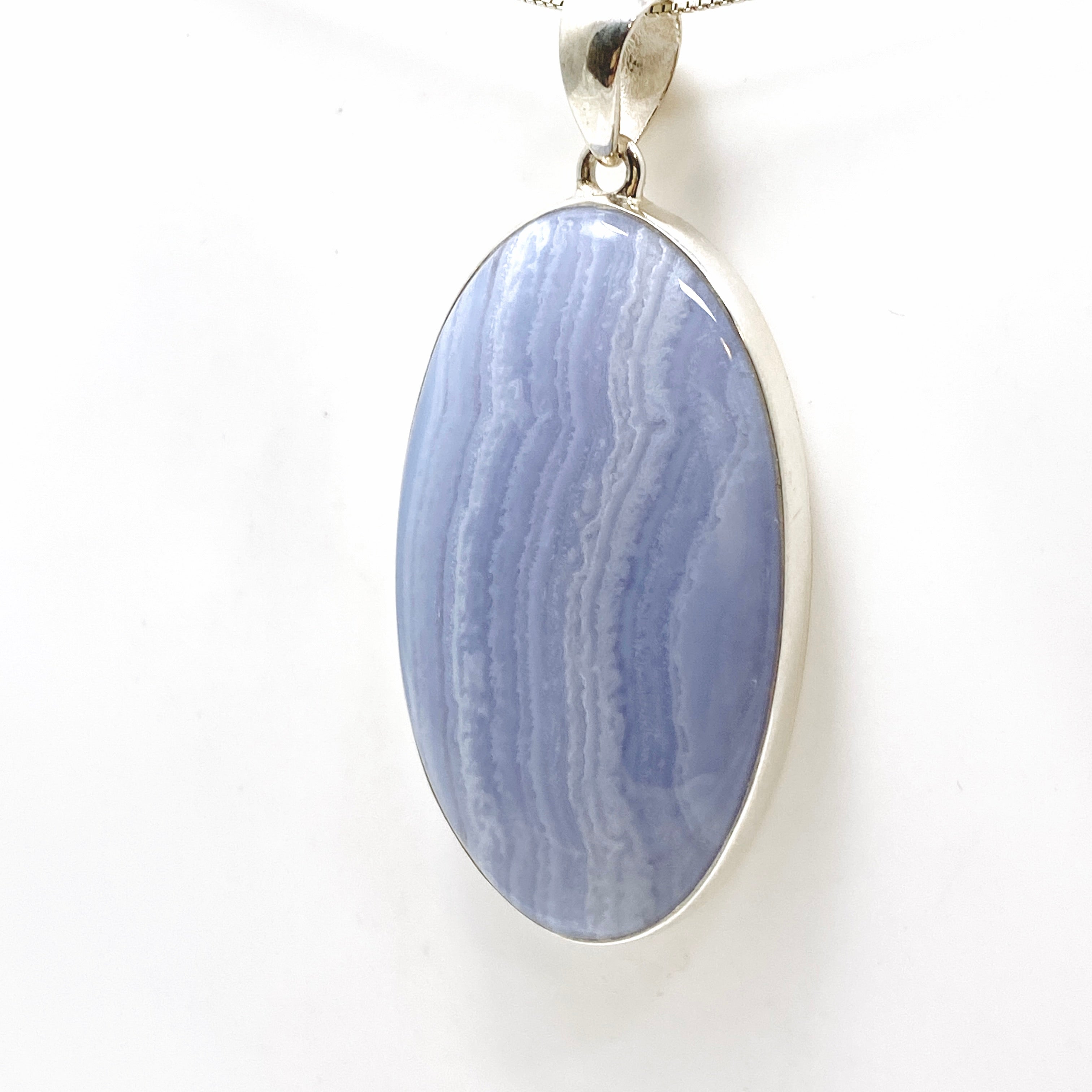 Blue Lace Agate Oval Cabochon Pendant - Natural Stone Jewelry for Women - Perfect for Necklace Making, Gift Giving & Spiritual Healing