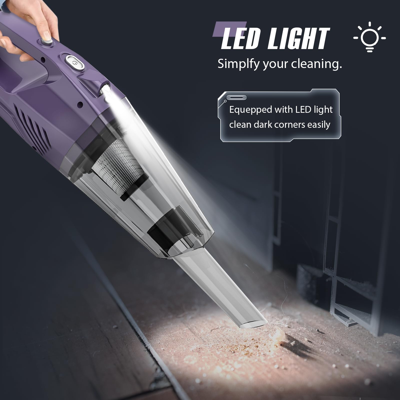 Best Cordless Handheld Vacuum for Car, Home & Office - Rechargeable, Lightweight & Portable with Multi-Accessories & LED Light | Perfect for Car Seats, Desks, Sofas & Pet Hair Cleaning
