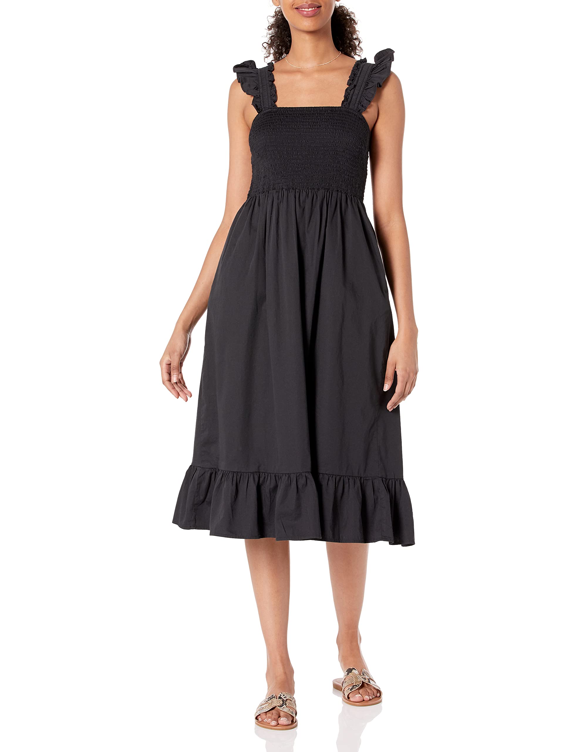 The Drop Women's Kimi Ruffled-Shoulder Smocked Midi Dress - Floral Summer Dress for Beach, Wedding & Casual Outings