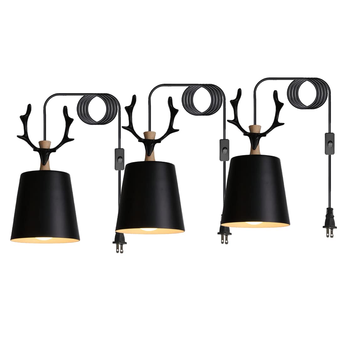 Modern Matte Black Metal Pendant Lights with Antler Design - Nordic Style Mini Chandelier for Dining Room, Bedroom, Hallway - Perfect for Restaurant & Cafe Decor (3 Pack Set) - Create Cozy Ambiance for Home & Commercial Spaces