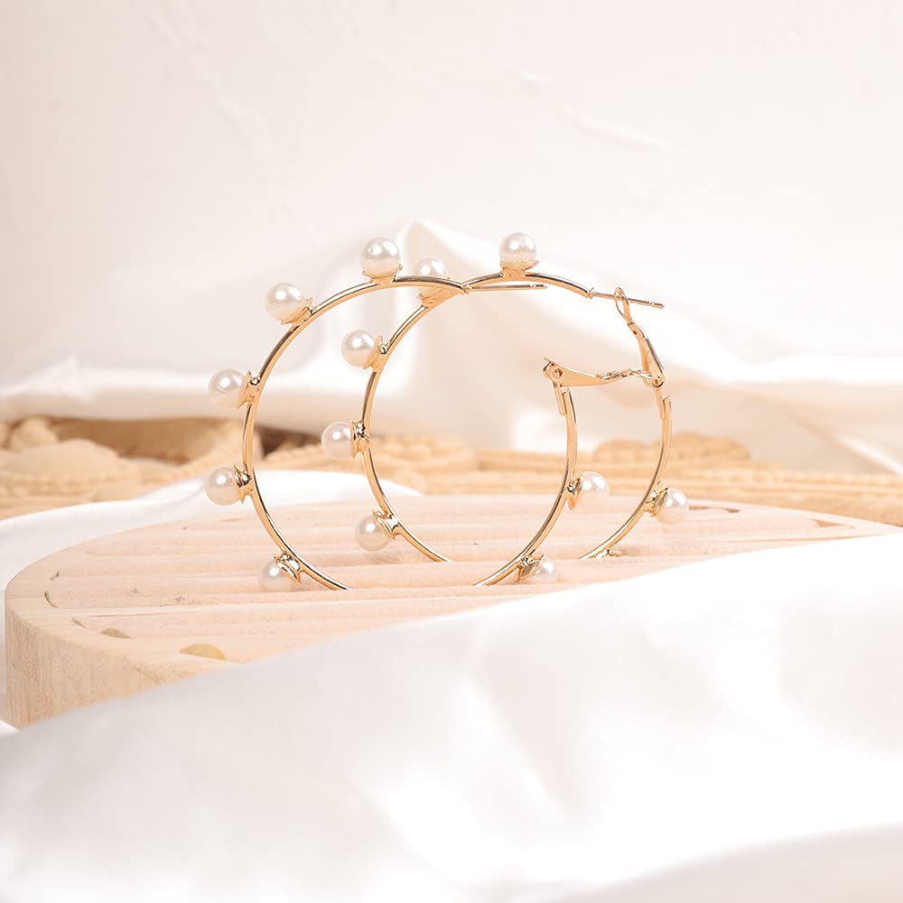 Wiwpar Elegant Imitation Pearl Hoop Earrings for Women - Circle Dangle Drop Earrings, Fashion Jewelry Accessories | Perfect for Weddings, Parties & Everyday Wear (Style 4)