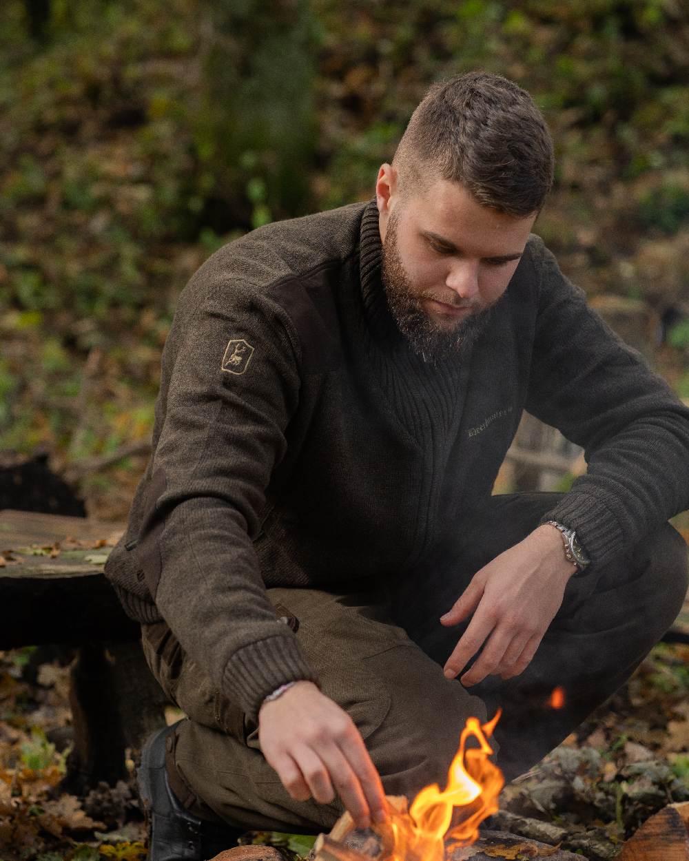 Deerhunter Carlisle Knit Full Zip Sweater with Stormliner - Men's Winter Thermal Fleece Jacket for Outdoor Hiking & Casual Wear