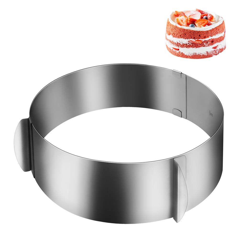Adjustable Stainless Steel Cake Mould Ring 6.5-12 Inch for Mousse Cake Baking - Includes 5.5 x 394 Inch Clear Cake Collar Strips & Acetate Sheets for Cake Rolls, Mousse, and Dessert Decorations - Perfect for Home Bakers and Professional Pastry Chefs