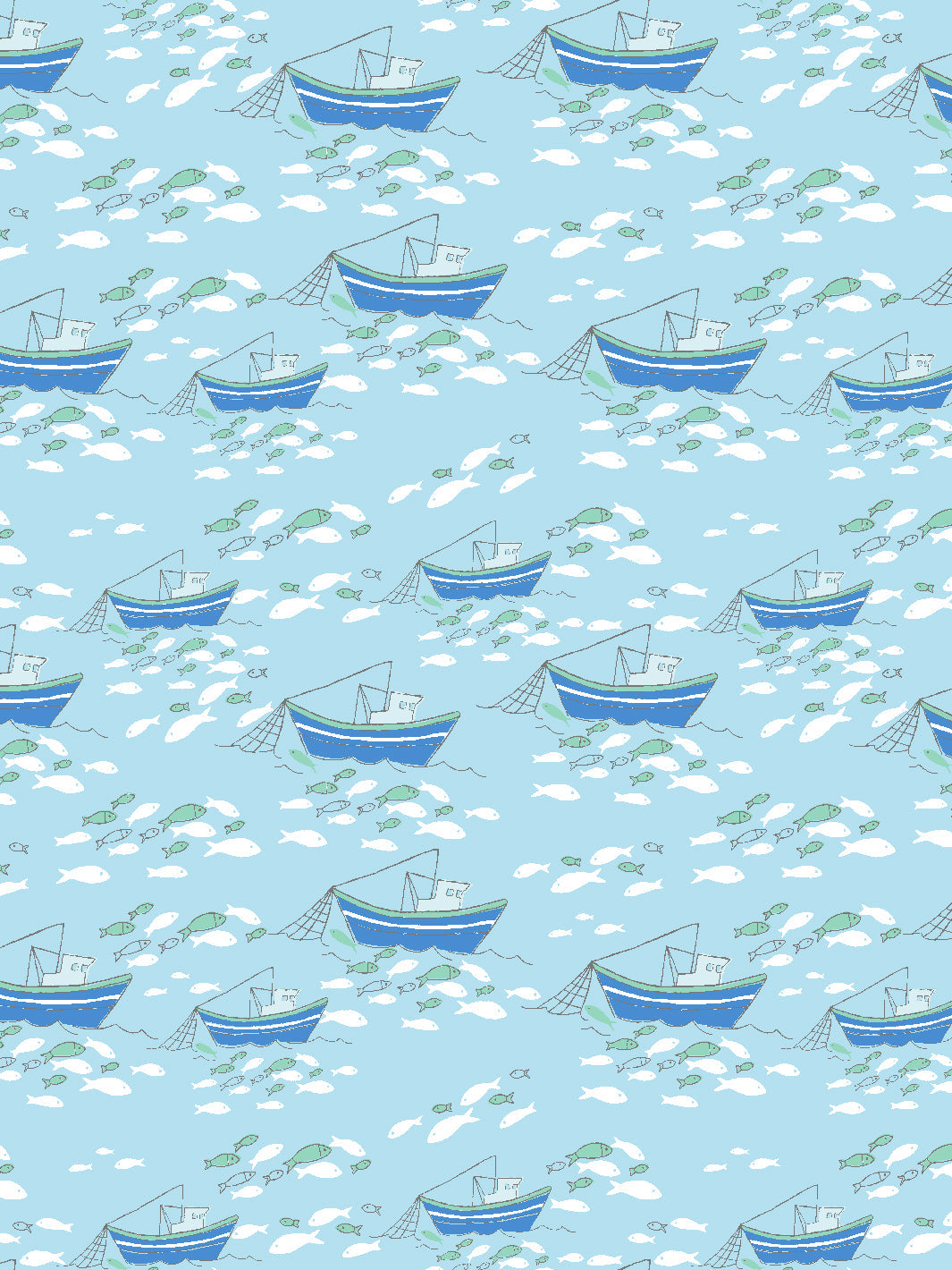 Baby Blue Fishing Boats Wallpaper by Tea Collection - Perfect for Nursery, Kids' Room & Coastal-Themed Decor